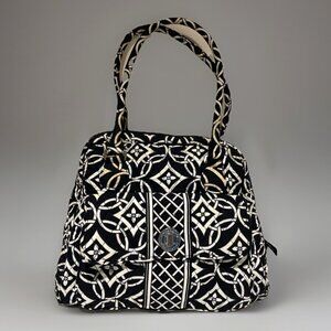Vera Bradley Turn Lock Satchel Tote Handbag Concerto Black White Retired